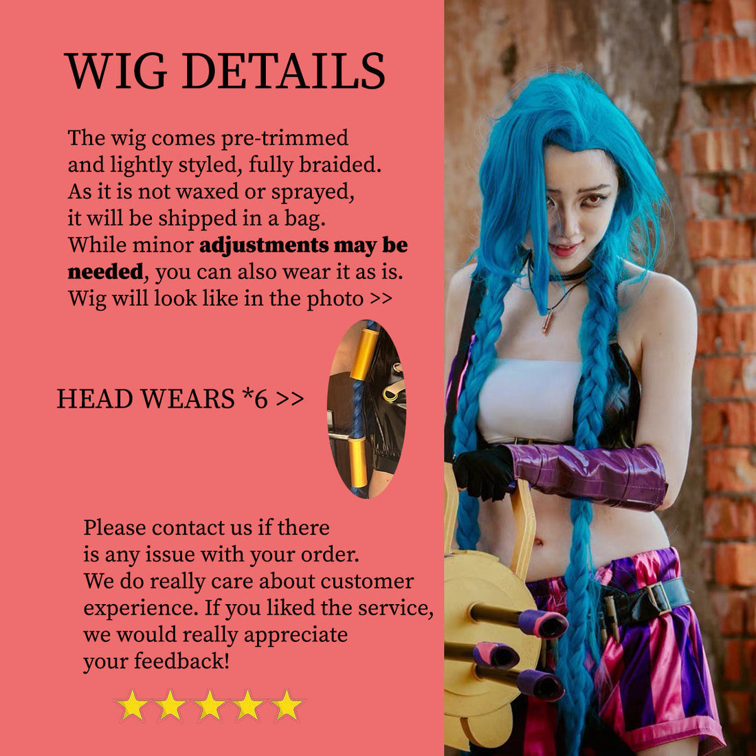 Jinx Cosplay Wig – Arcane League of Legends Character Wig